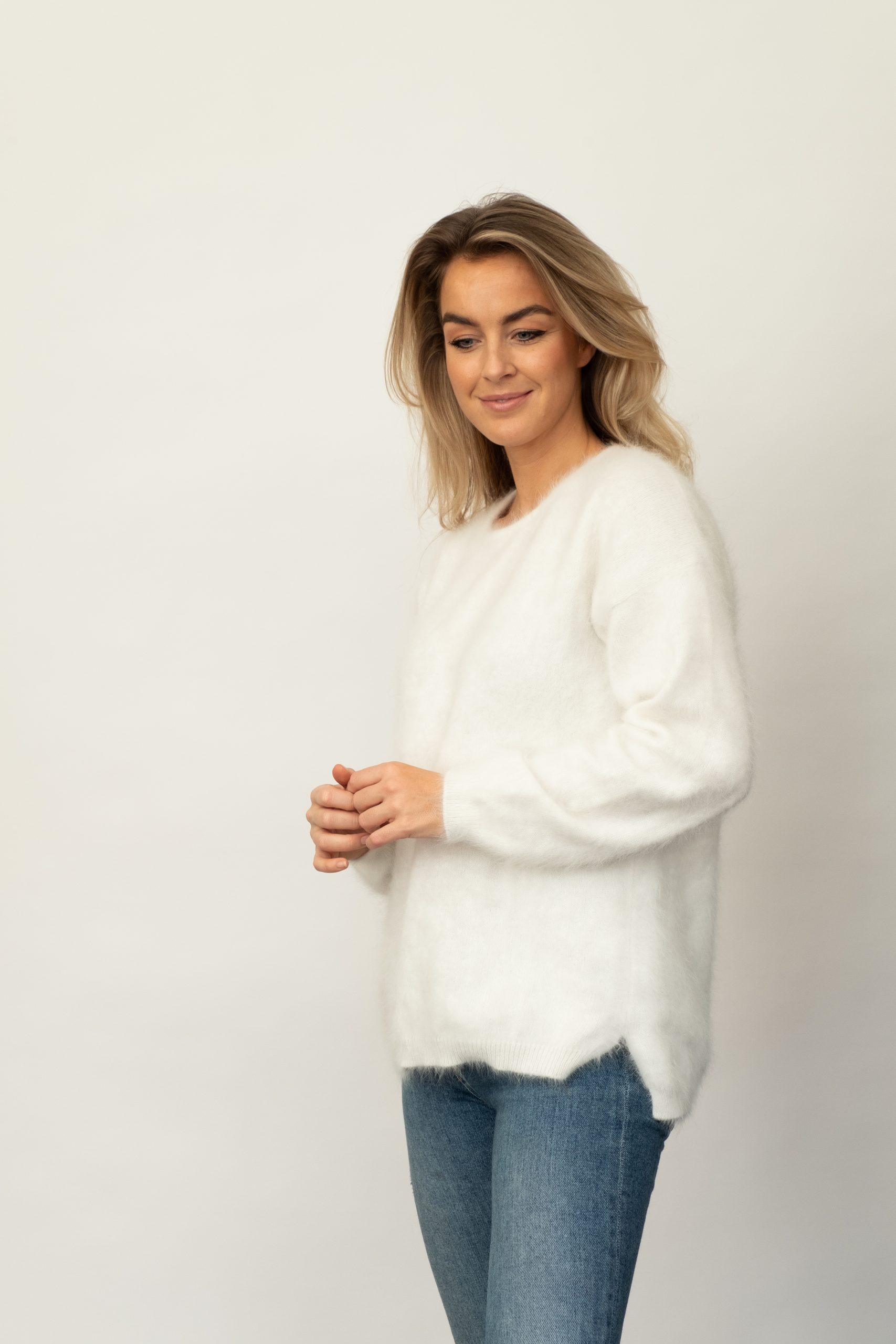white fluffy jumper