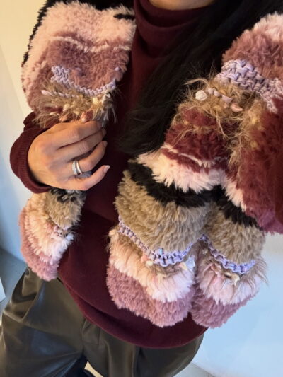 Bordeaux, beige, pink fluffy knit