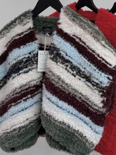 Green, blue, bordeaux fluffy knit