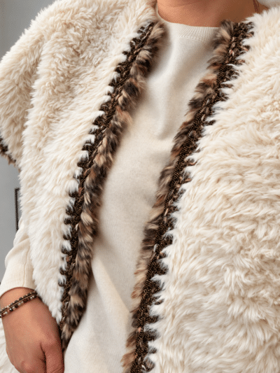 Light beige fluffy lurex accents gilet